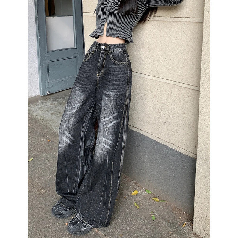 Y2K Vintage High Waist Black Jeans - Chic American Streetwear Fashion