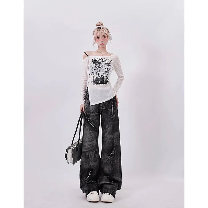 Y2K Vintage High Waist Black Women's Jeans: Streetwear Denim Pants