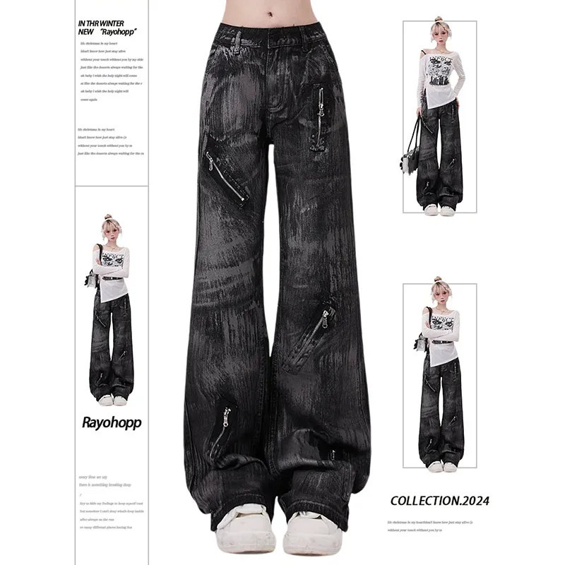 Y2K Vintage High Waist Black Women's Jeans: Streetwear Denim Pants