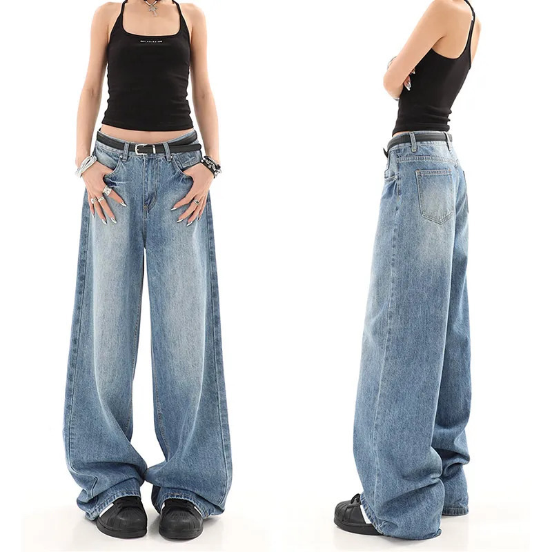 Y2K Vintage High Waist Blue Denim Jeans - Streetwear American Style