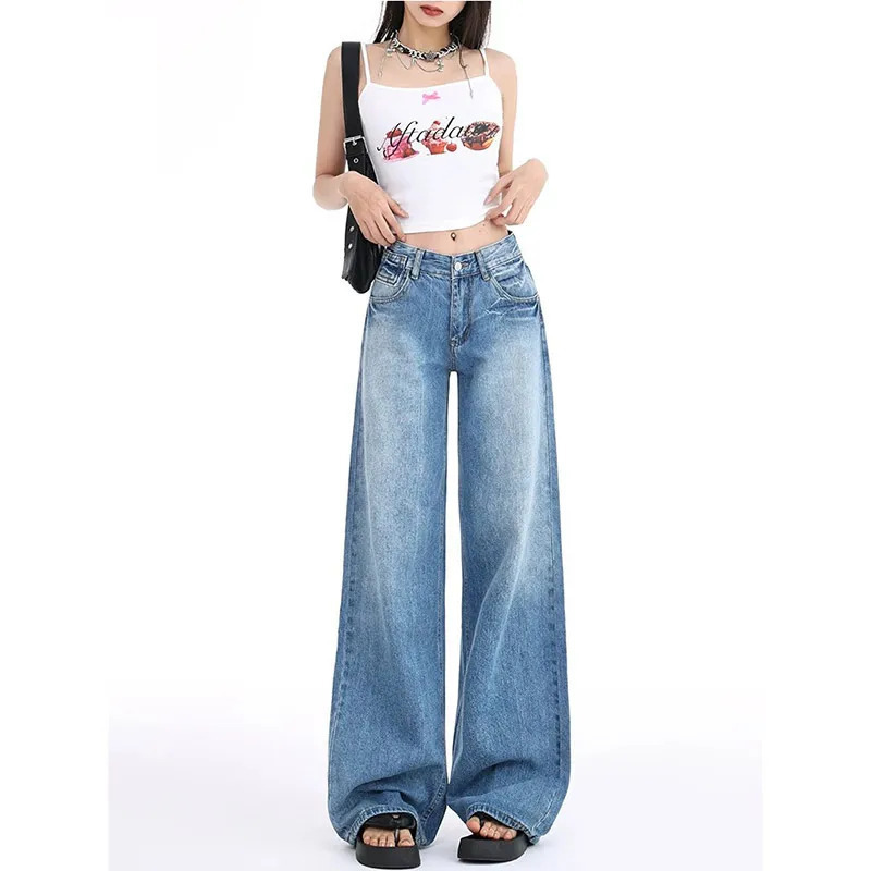 Y2K Vintage High Waist Blue Denim Jeans - Streetwear Fashion for Women