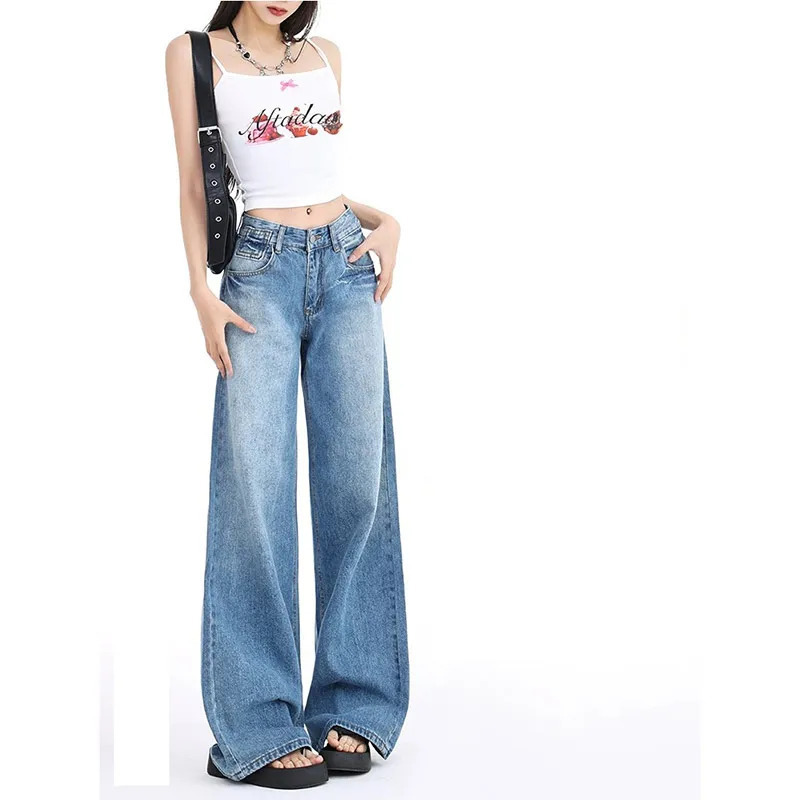 Y2K Vintage High Waist Blue Denim Jeans - Streetwear Fashion for Women