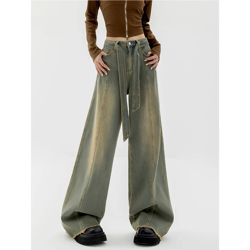 Y2K Vintage High Waist Blue Denim Jeans - Women's High Street Style Wide Leg Pants