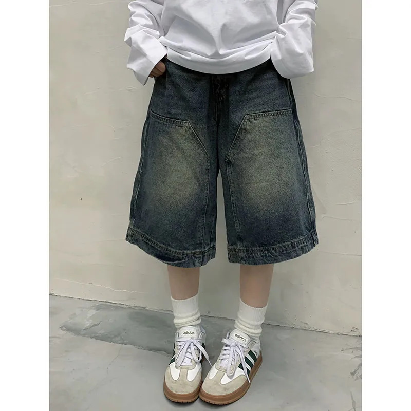 Y2K Vintage High Waist Blue Denim Shorts - Harajuku Streetwear Style