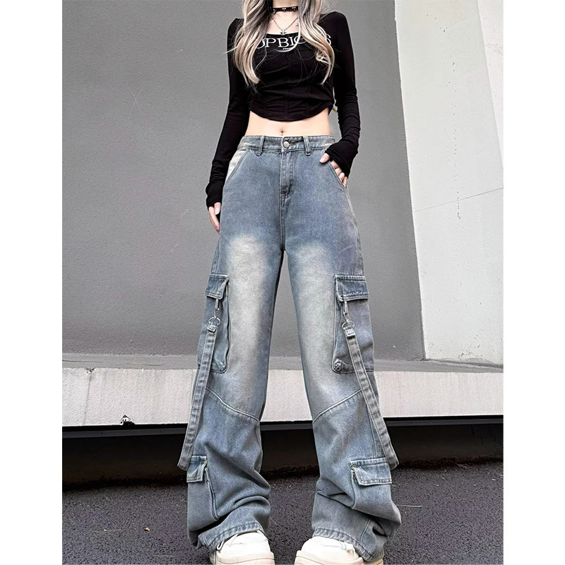 Y2K Vintage High Waist Blue Jeans - American Chic Streetwear Fashion