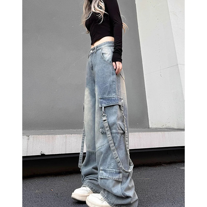 Y2K Vintage High Waist Blue Jeans - American Chic Streetwear Fashion