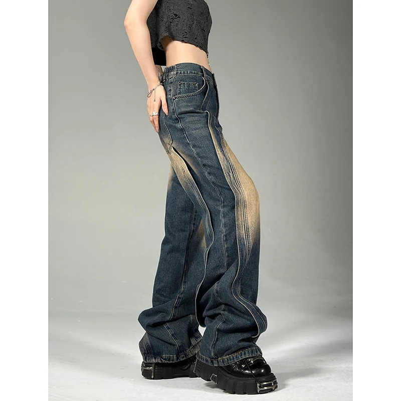 Y2K Vintage High Waist Blue Jeans - American Street Style Wide Leg Pants