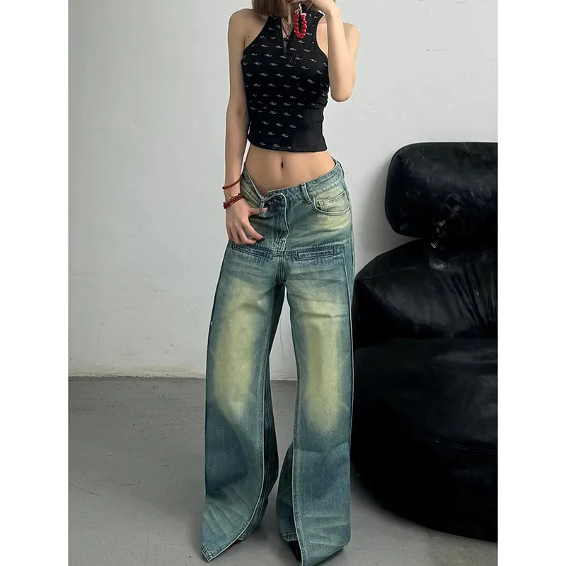 Y2K Vintage High Waist Blue Jeans - American Streetwear Fashion for Women