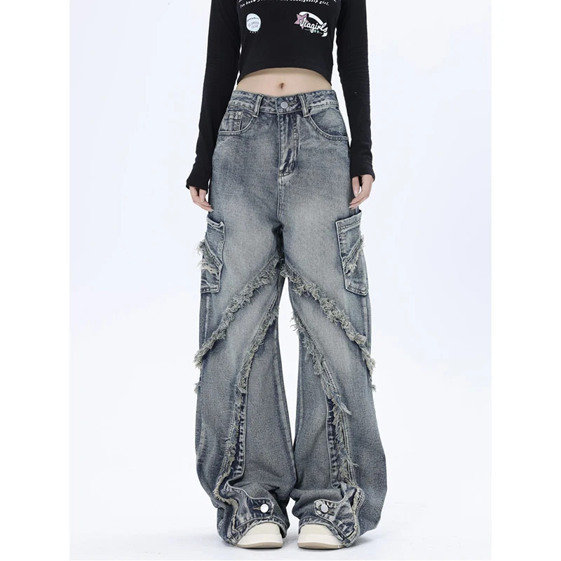 Y2K Vintage High Waist Blue Jeans - Chic American Fashion for Women