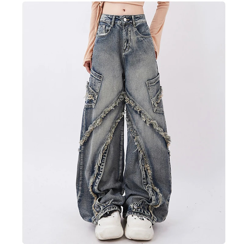 Y2K Vintage High Waist Blue Jeans - Chic American Fashion for Women