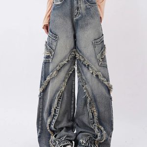 Y2K Vintage High Waist Blue Jeans - Chic American Fashion for Women