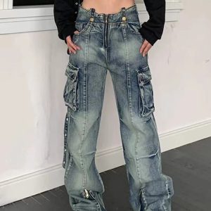 Y2K Vintage High Waist Blue Jeans - Chic American Fashion Streetwear