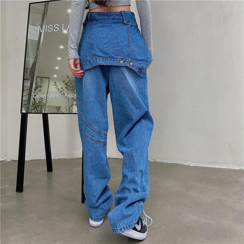 Y2K Vintage High Waist Blue Jeans - Korean Streetwear Denim Trouser