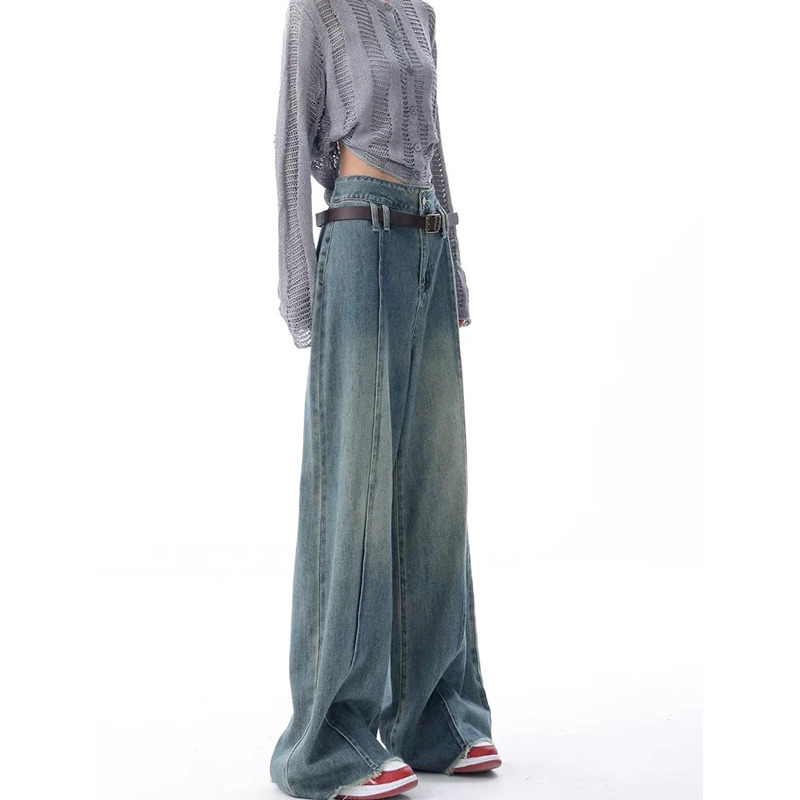 Y2K Vintage High Waist Blue Jeans - Korean Streetwear Style for Women