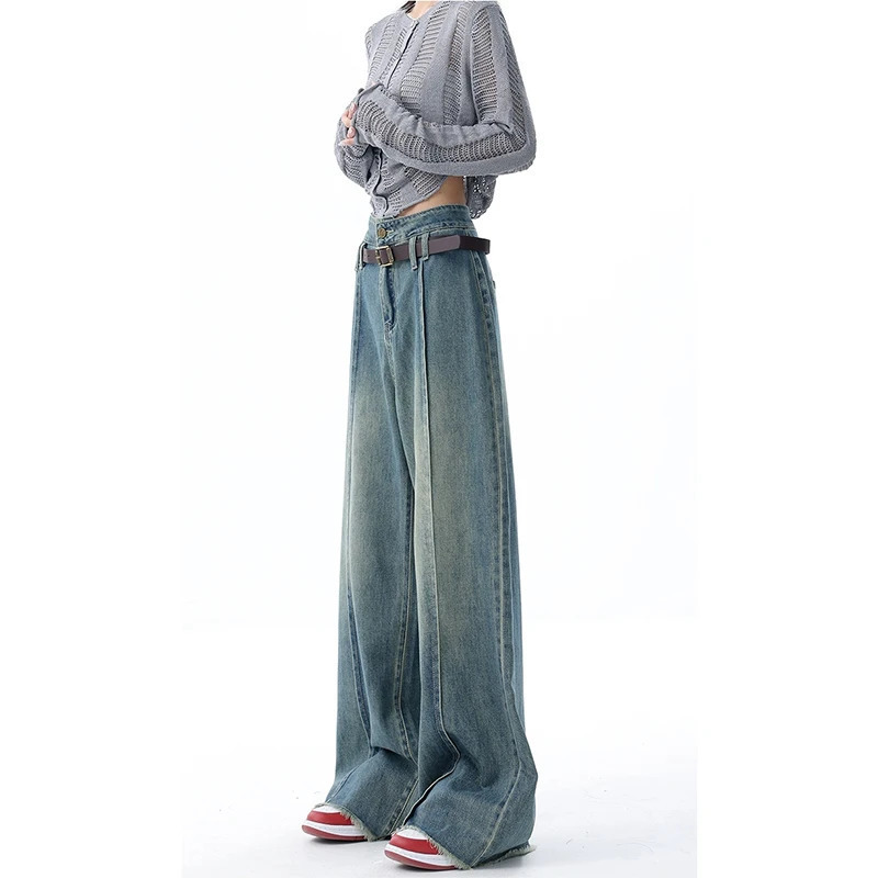 Y2K Vintage High Waist Blue Jeans - Korean Streetwear Style for Women