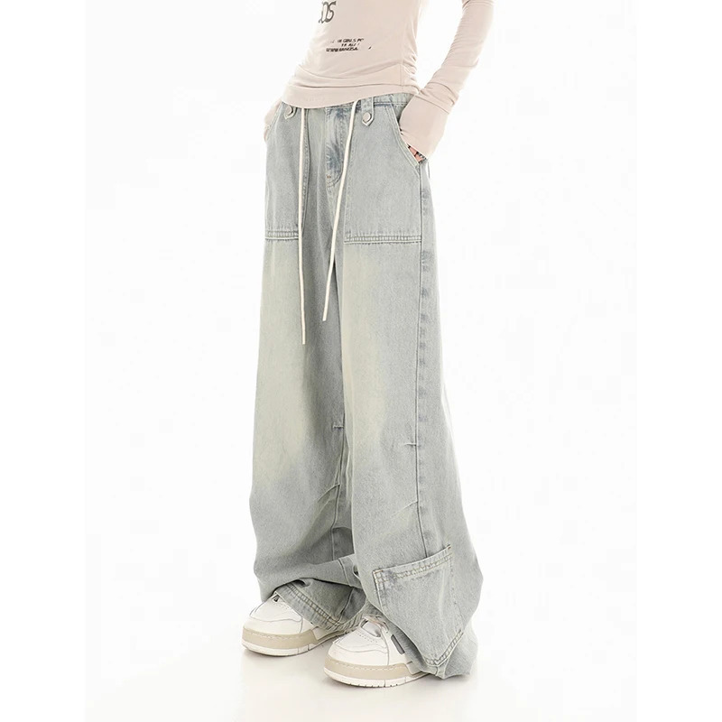 Y2K Vintage High Waist Blue Jeans - Korean Streetwear Style