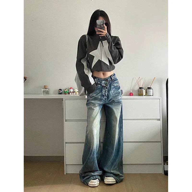 Y2K Vintage High Waist Blue Jeans - Streetwear Style for Women