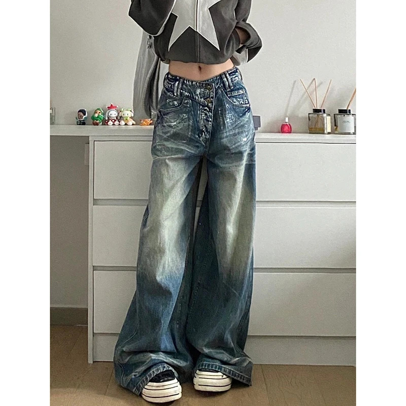 Y2K Vintage High Waist Blue Jeans - Streetwear Style for Women