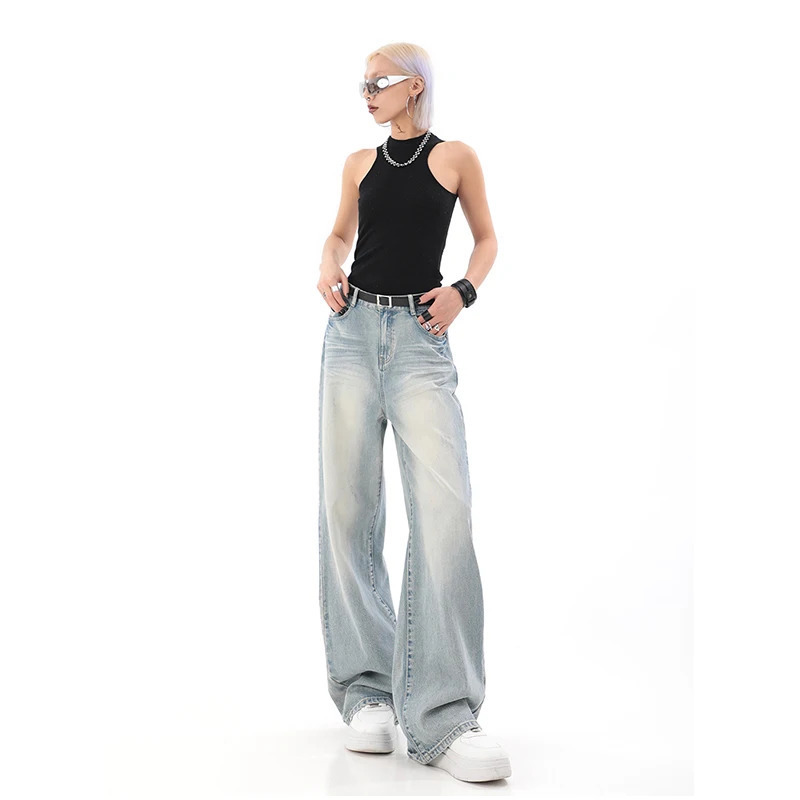 Y2K Vintage High Waist Blue Jeans - Streetwear Style Women's Casual Denim Trouser