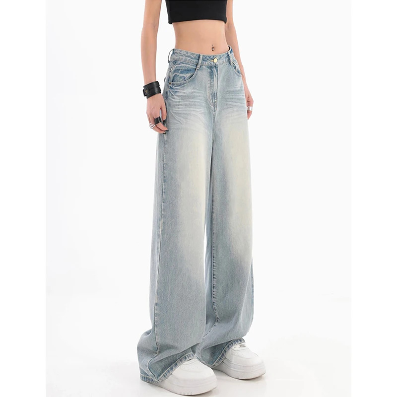 Y2K Vintage High Waist Blue Jeans - Streetwear Style Women's Casual Denim Trouser