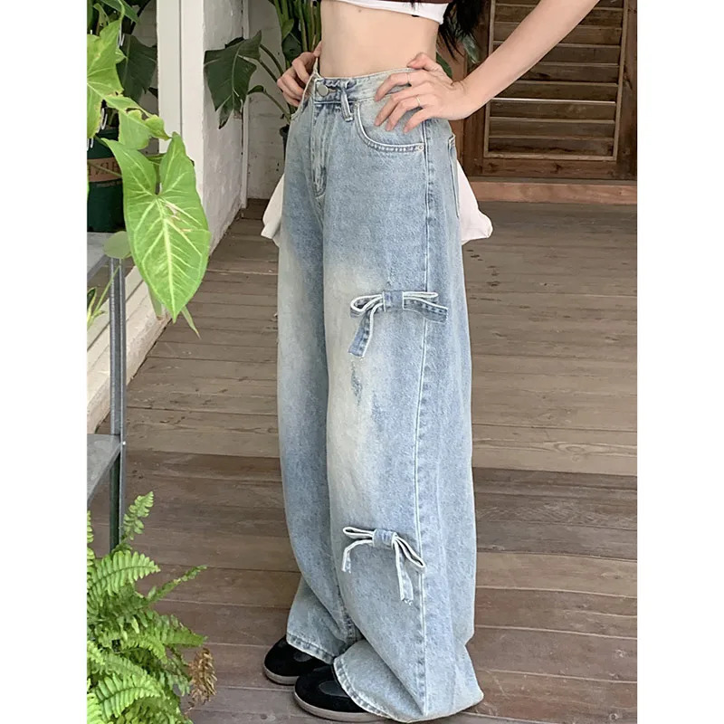 Y2K Vintage High Waist Blue Jeans - Wide Leg Streetwear Denim Pants