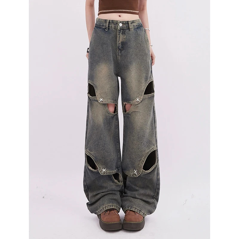 Y2K Vintage High Waist Blue Jeans: American Street Style Wide Leg Pants