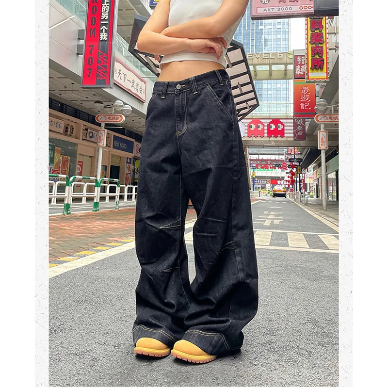 Y2K Vintage High Waist Blue Straight Jeans - Korean Street Style Women's Denim Trouser