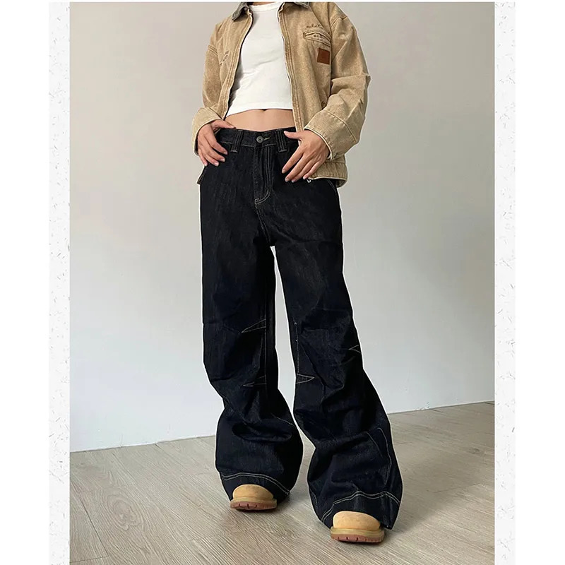 Y2K Vintage High Waist Blue Straight Jeans - Korean Street Style Women's Denim Trouser