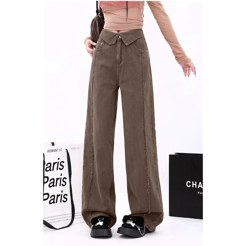 Y2K Vintage High Waist Brown Jeans - Streetwear Fashion with Chic Design