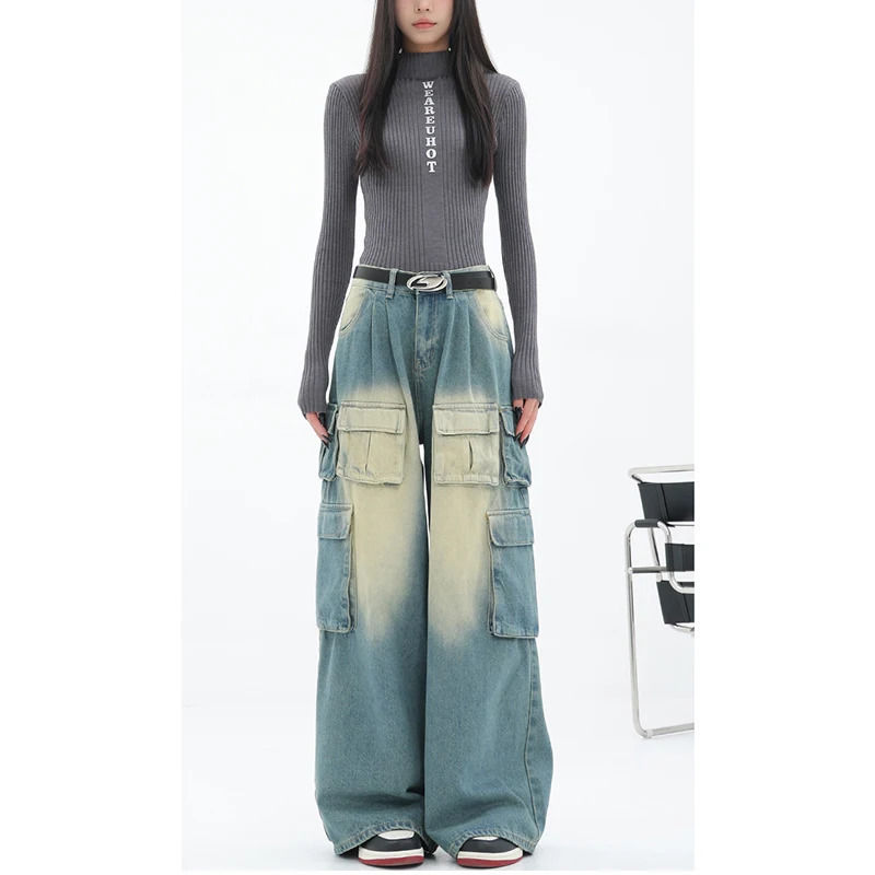 Y2K Vintage High Waist Denim Jeans - Casual Street Style Wide Leg Pant