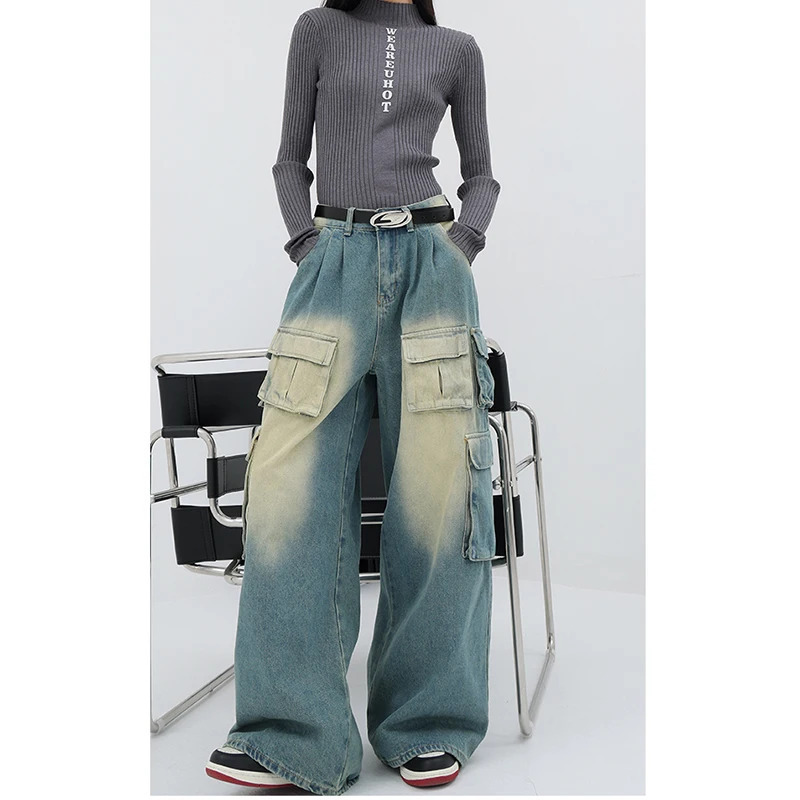 Y2K Vintage High Waist Denim Jeans - Casual Street Style Wide Leg Pant