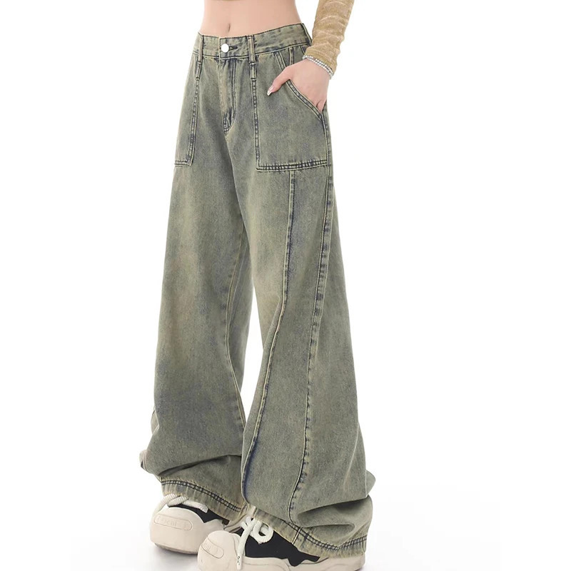 Y2K Vintage High Waist Denim Jeans - Streetwear Blue Women's Fashion 2024