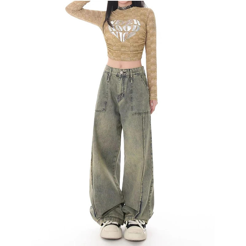 Y2K Vintage High Waist Denim Jeans - Streetwear Blue Women's Fashion 2024