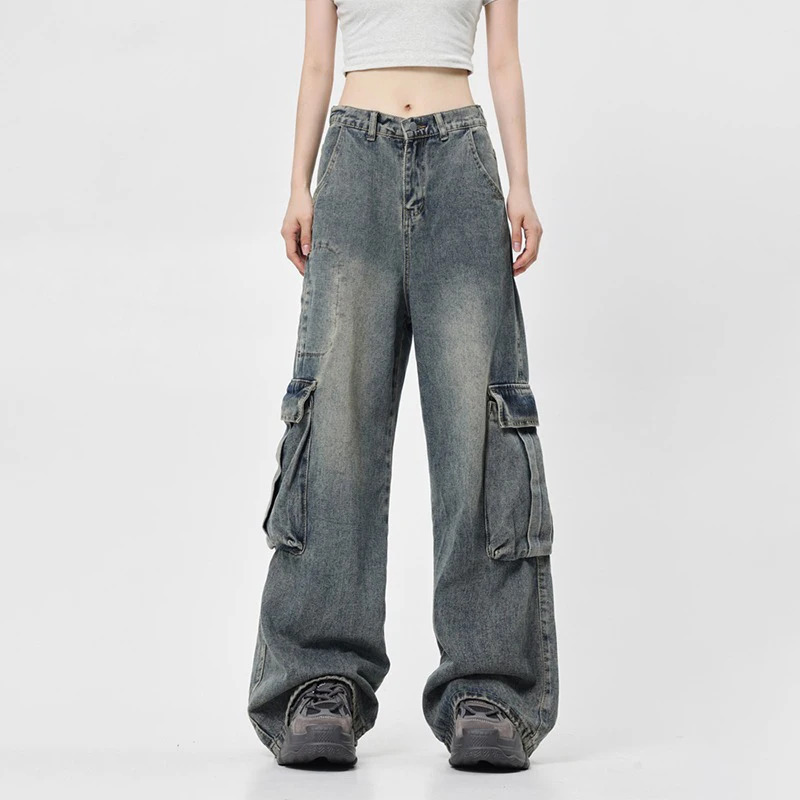 Y2K Vintage High Waist Denim Jeans - Streetwear Style Blue Straight Leg Pants