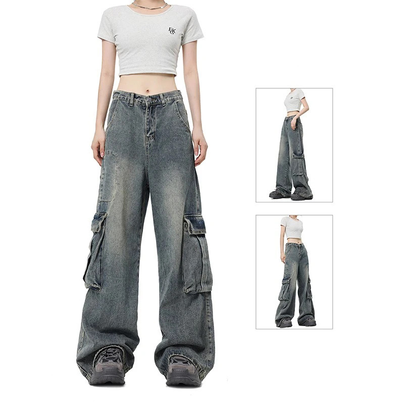 Y2K Vintage High Waist Denim Jeans - Streetwear Style Blue Straight Leg Pants