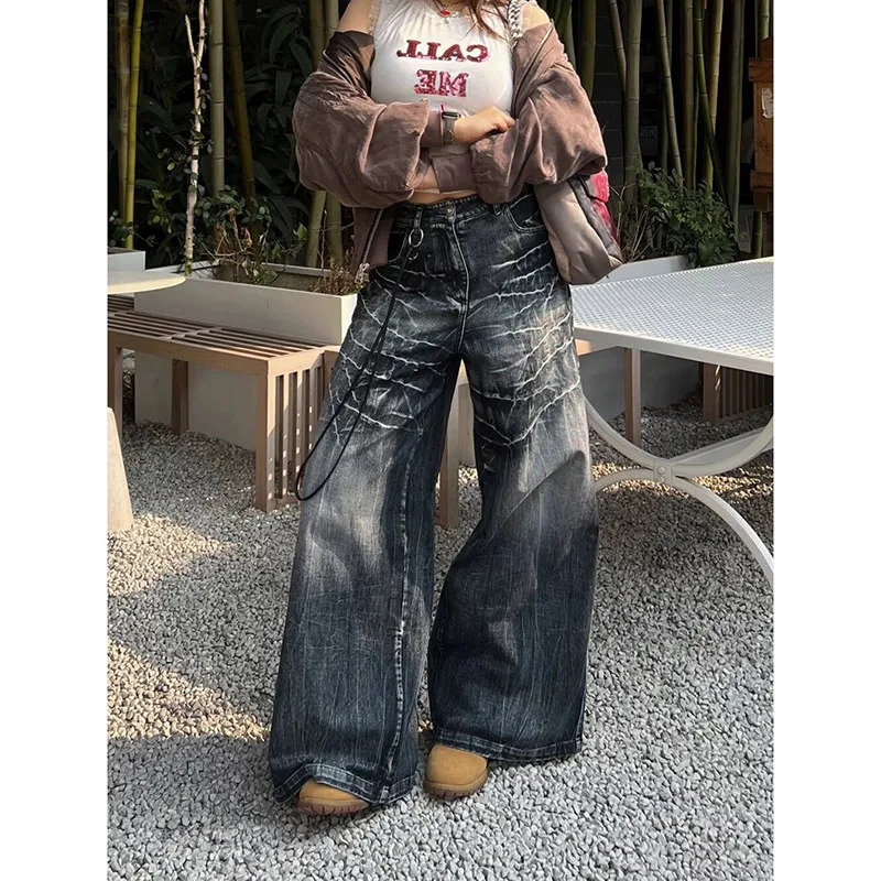 Y2K Vintage High Waist Denim Pants - Streetwear American Style Fashion