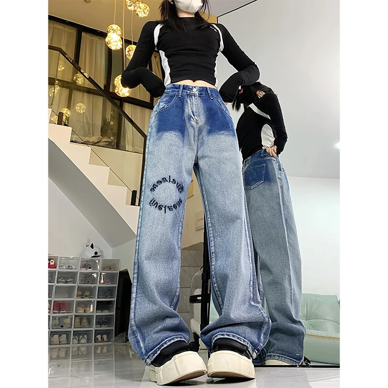 Y2K Vintage High Waist Gradient Jeans - Women's Casual Baggy Denim Trouser