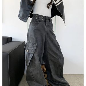 Y2K Vintage High Waist Grey Denim Jeans - Streetwear Fashion Statement