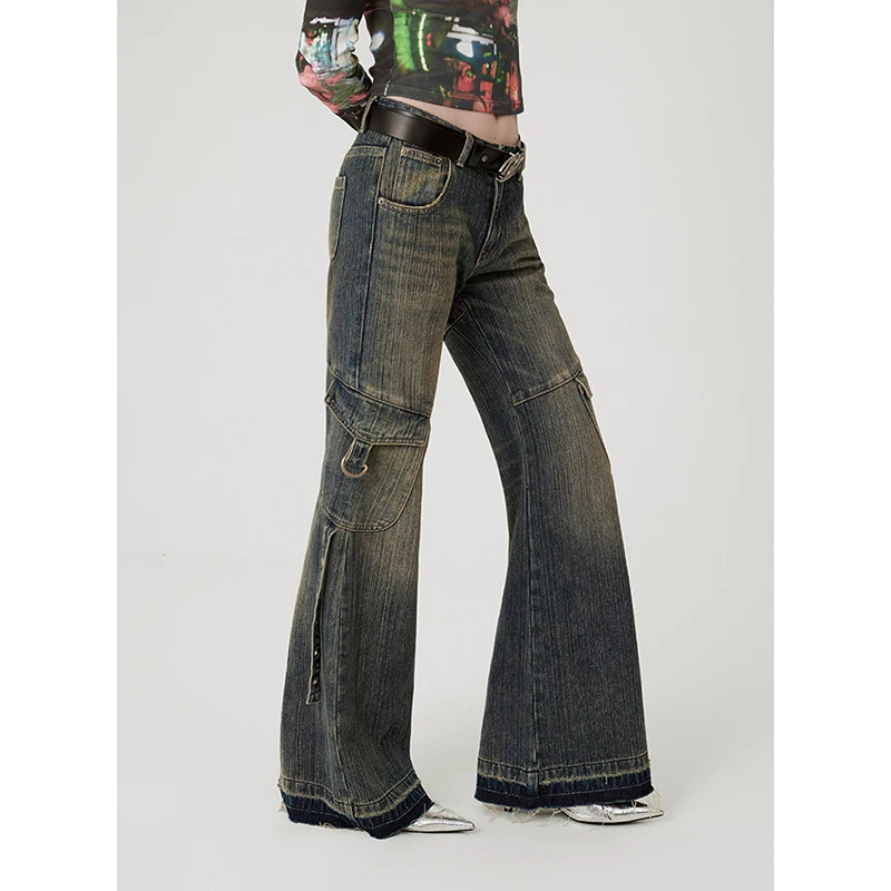 Y2K Vintage High Waist Jeans - Women's Retro Streetwear Style Full-Length Pants