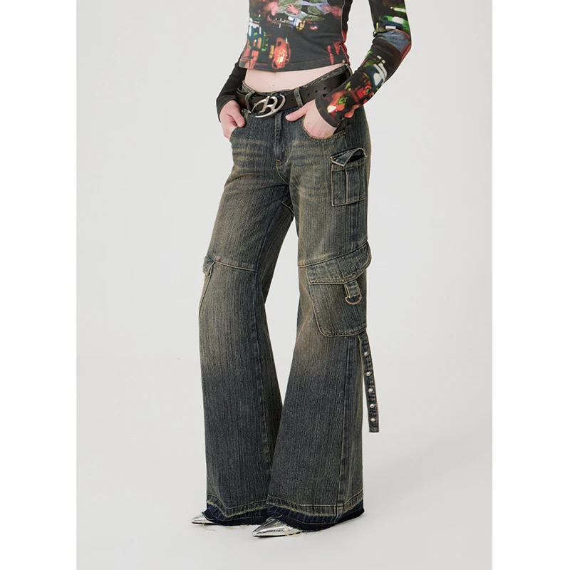 Y2K Vintage High Waist Jeans - Women's Retro Streetwear Style Full-Length Pants