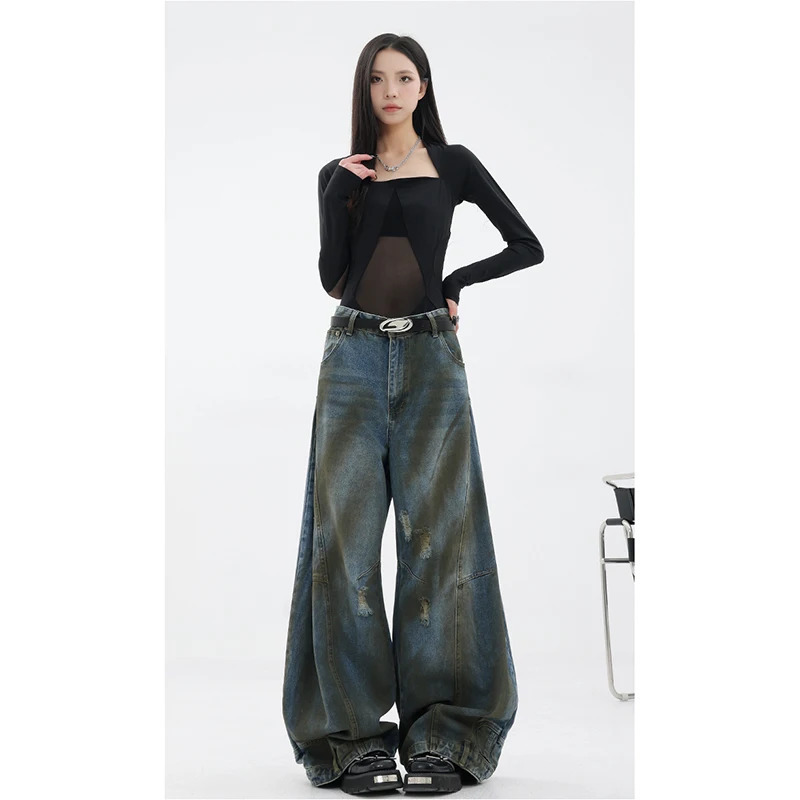 Y2K Vintage High Waist Loose Jeans - American Retro Streetwear Style 2024