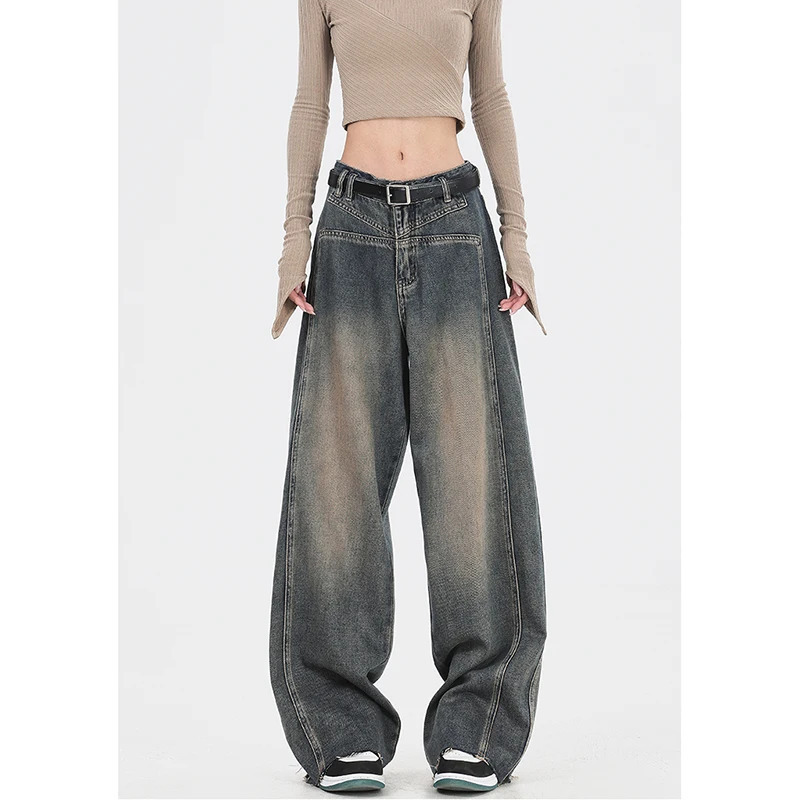 Y2K Vintage High Waist Loose Jeans - Retro Streetwear Denim Trousers