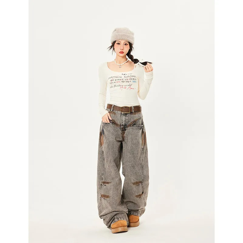 Y2K Vintage High Waist Loose Jeans - Retro Streetwear Style