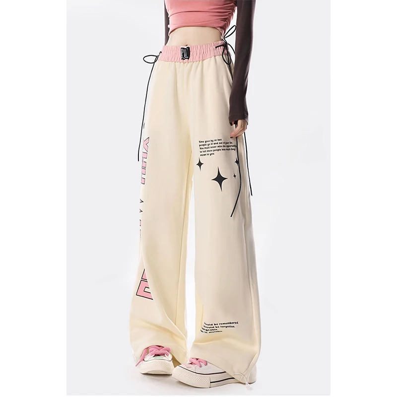 Y2K Vintage High Waist Loose Pants - White Streetwear Fashion