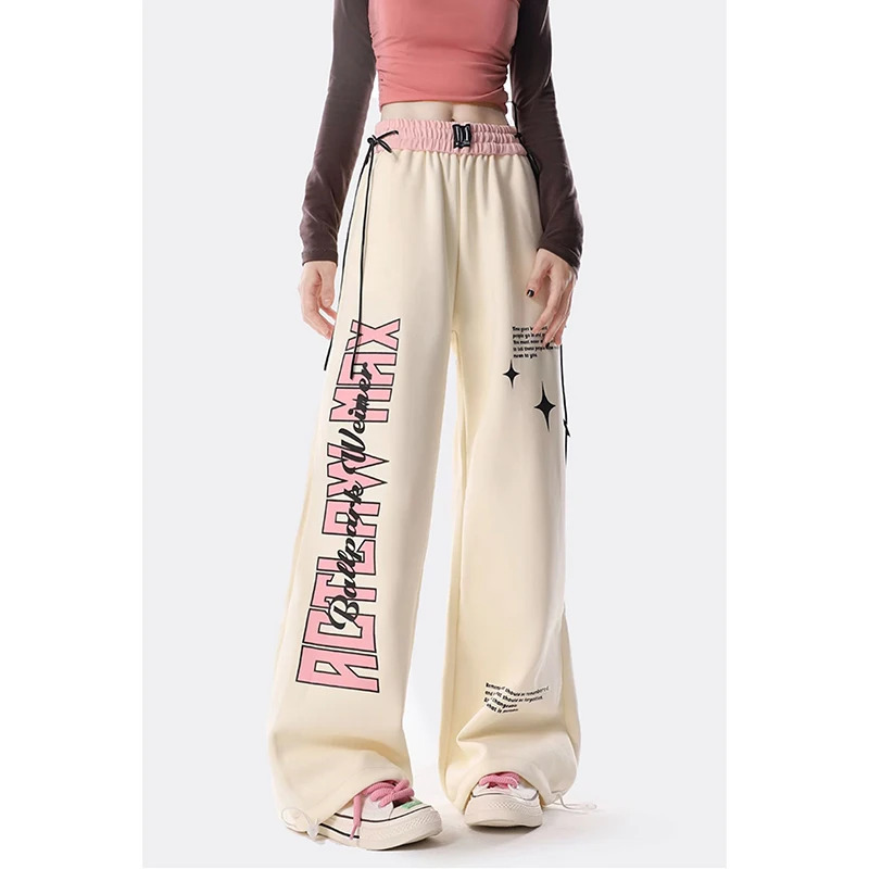 Y2K Vintage High Waist Loose Pants - White Streetwear Fashion