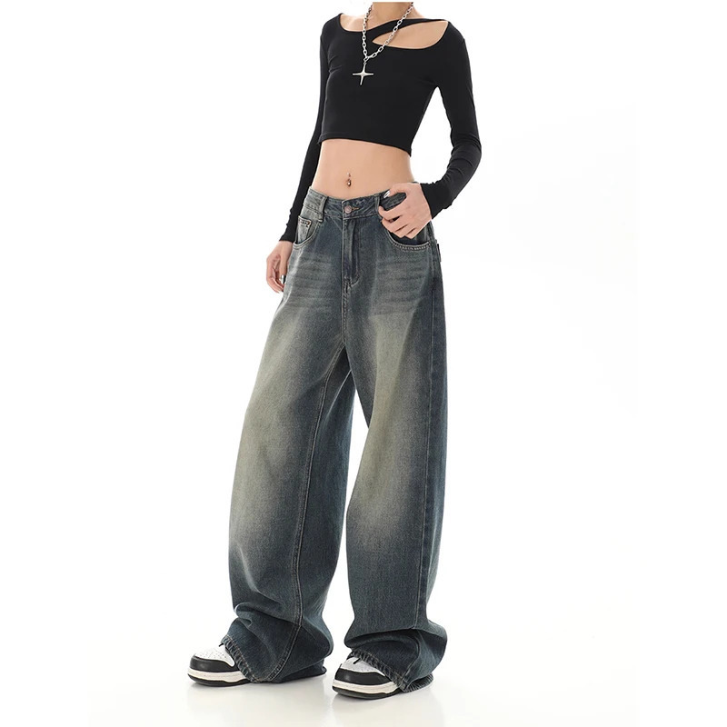 Y2K Vintage High Waist Loose Straight Jeans - Women's Streetwear Denim Trouser