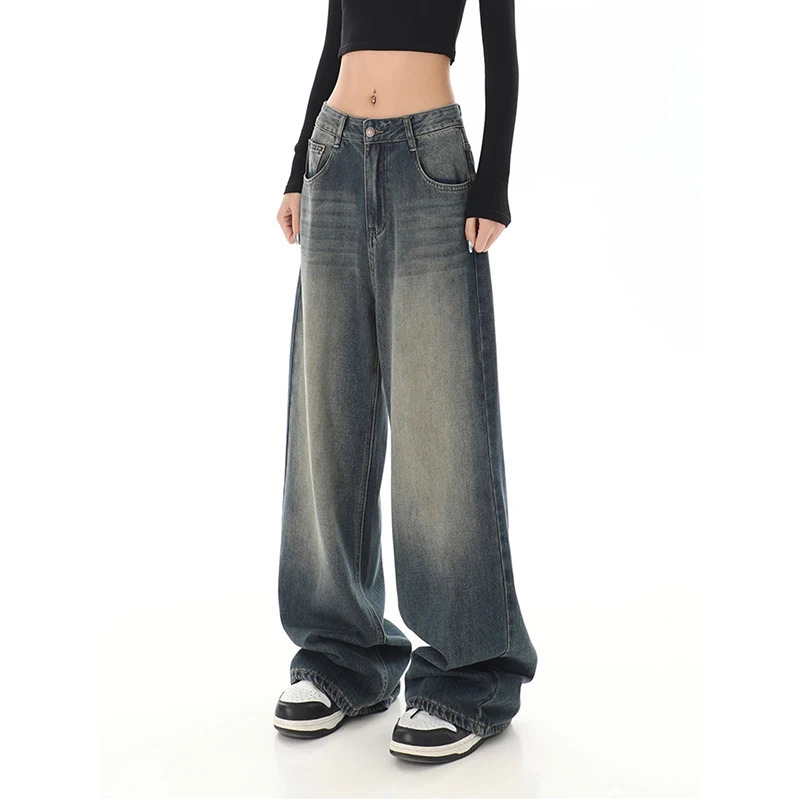 Y2K Vintage High Waist Loose Straight Jeans - Women's Streetwear Denim Trouser