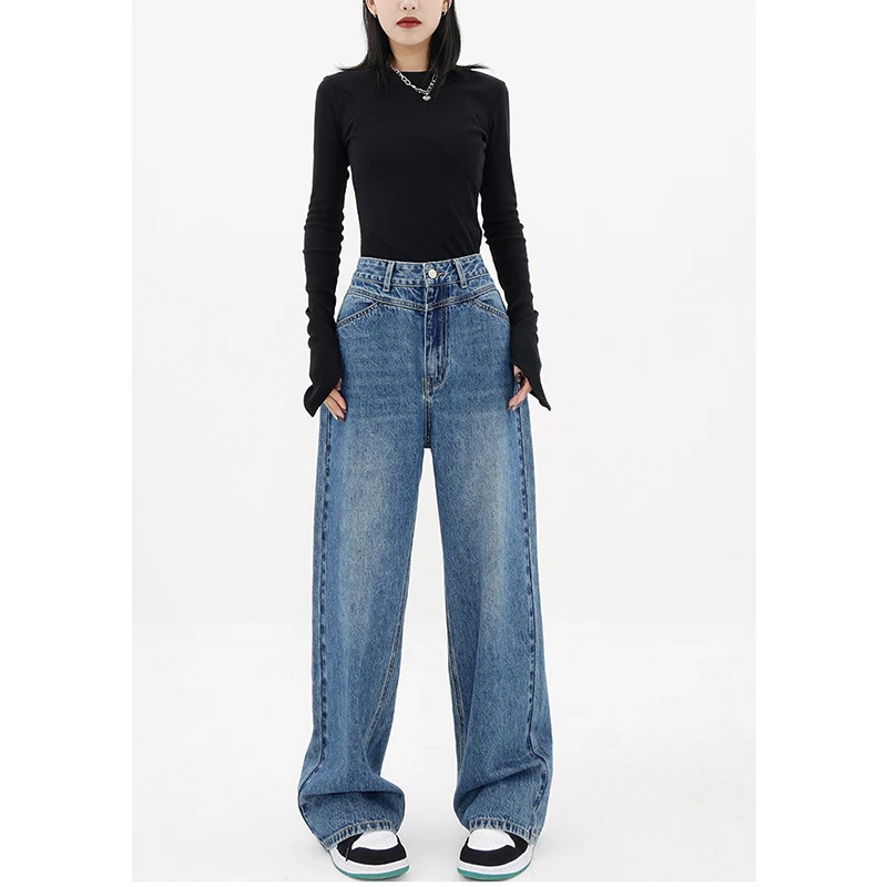 Y2K Vintage High Waist Loose Straight Jeans - Women's Streetwear Denim Trouser