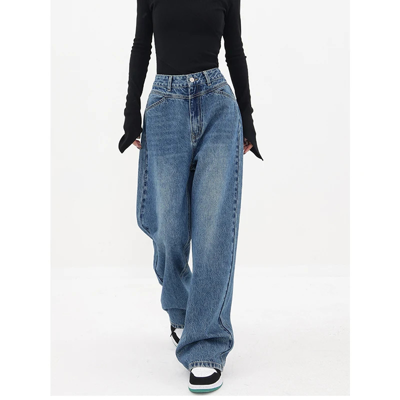 Y2K Vintage High Waist Loose Straight Jeans - Women's Streetwear Denim Trouser