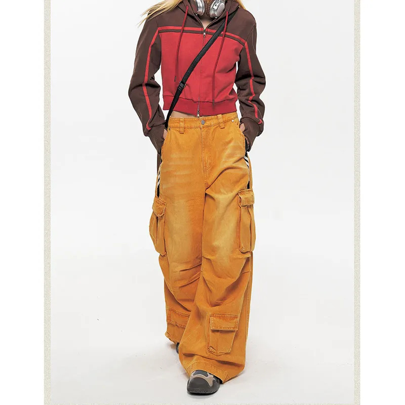 Y2K Vintage High Waist Loose Yellow Jeans - Women's Casual Harajuku Denim Trouser